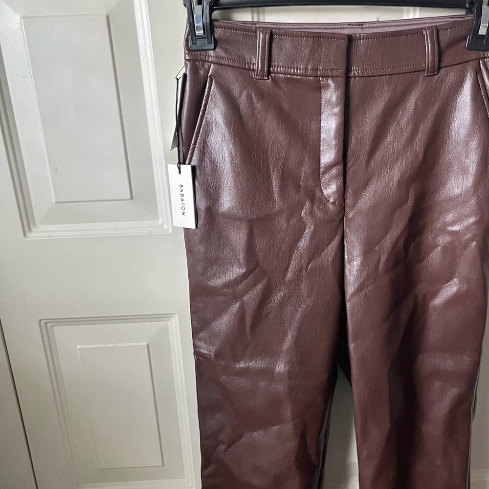 Aritzia brown cropped leather pants